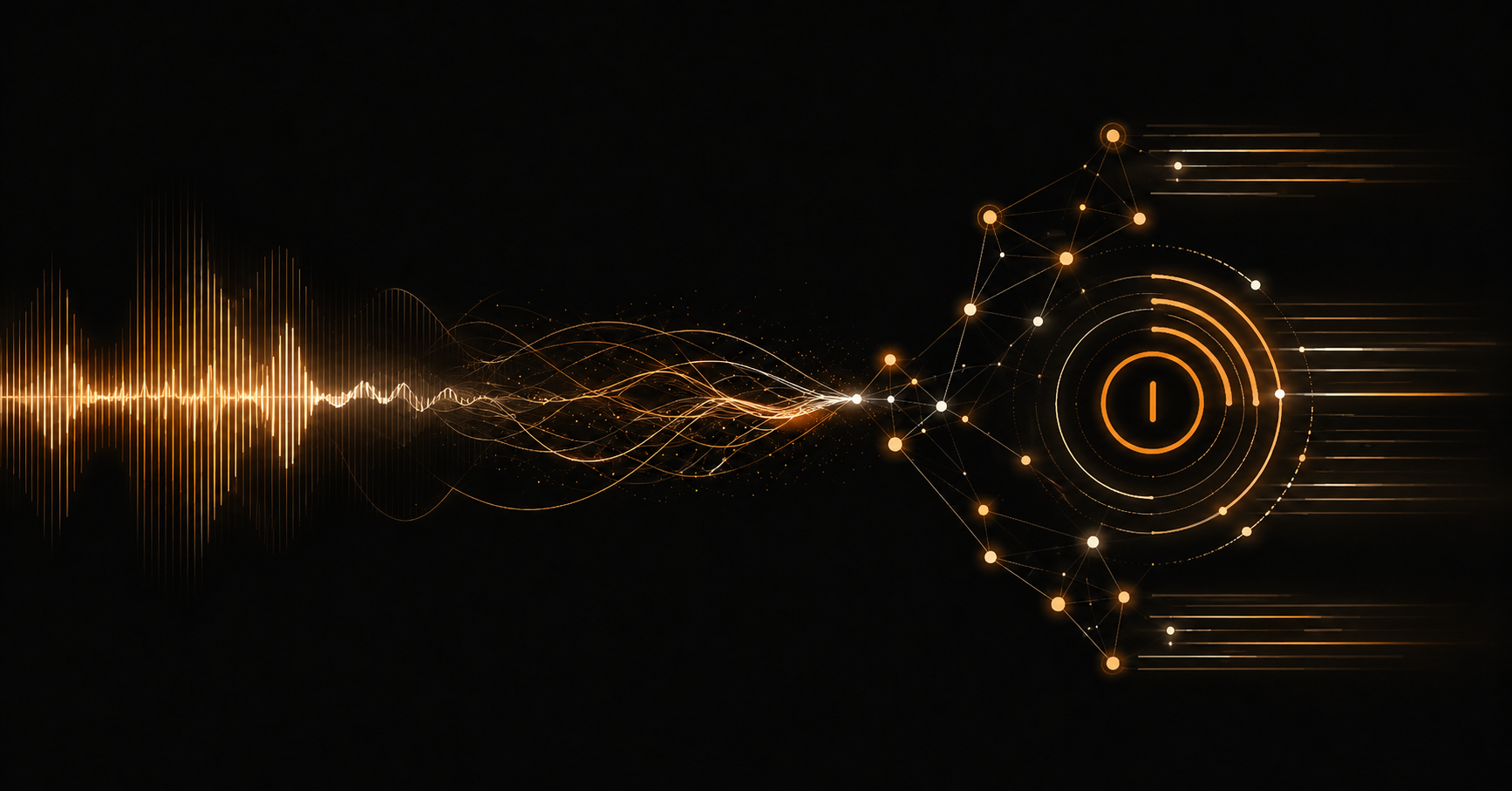Abstract visualization of a podcast transcript connecting to AI search and structured data by Databranding.