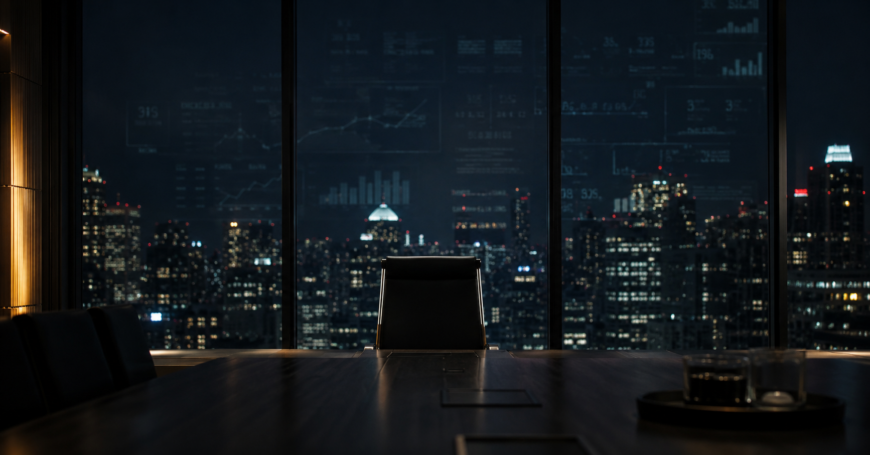 Empty boardroom at night representing expert brands invisible to AI assistants despite their authority