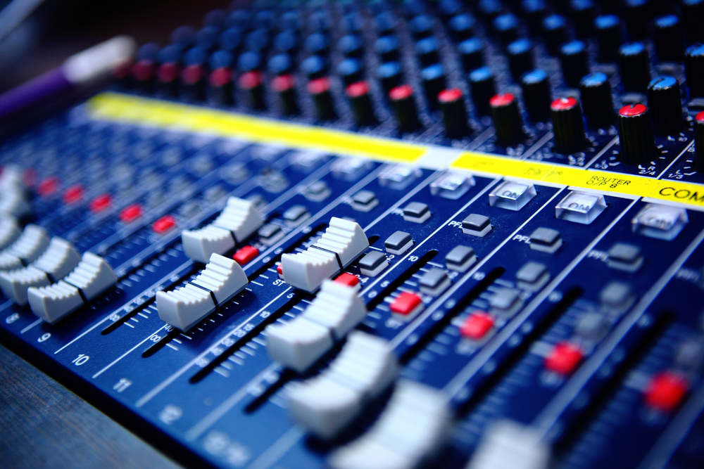 controls of audio mixing console